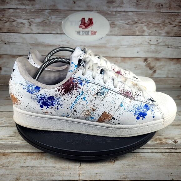 Adidas Superstar Men's Size 10.5 Paint Splatter Athletic White Shoes - Picture 1 of 14